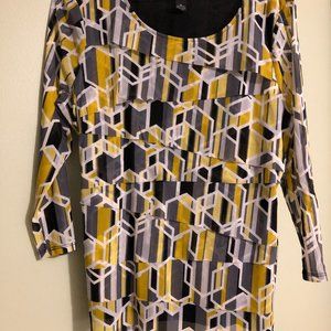 Alfani 3/4 Sleeve Geometric Patterned Layered Blouse